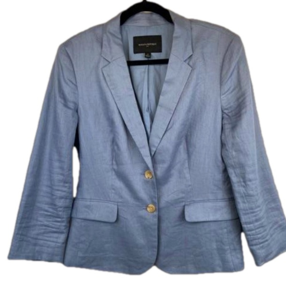 Banana Republic 100% Linen Classic Blazer Blue 100% Cotton Lined Size 10 Luxury